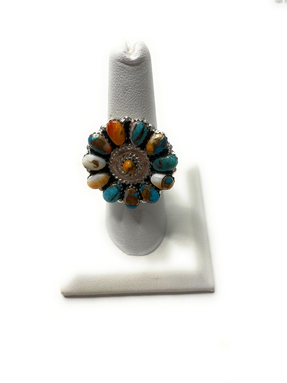 Handcrafted Spice And Sterling Silver Adjustable Flower Ring