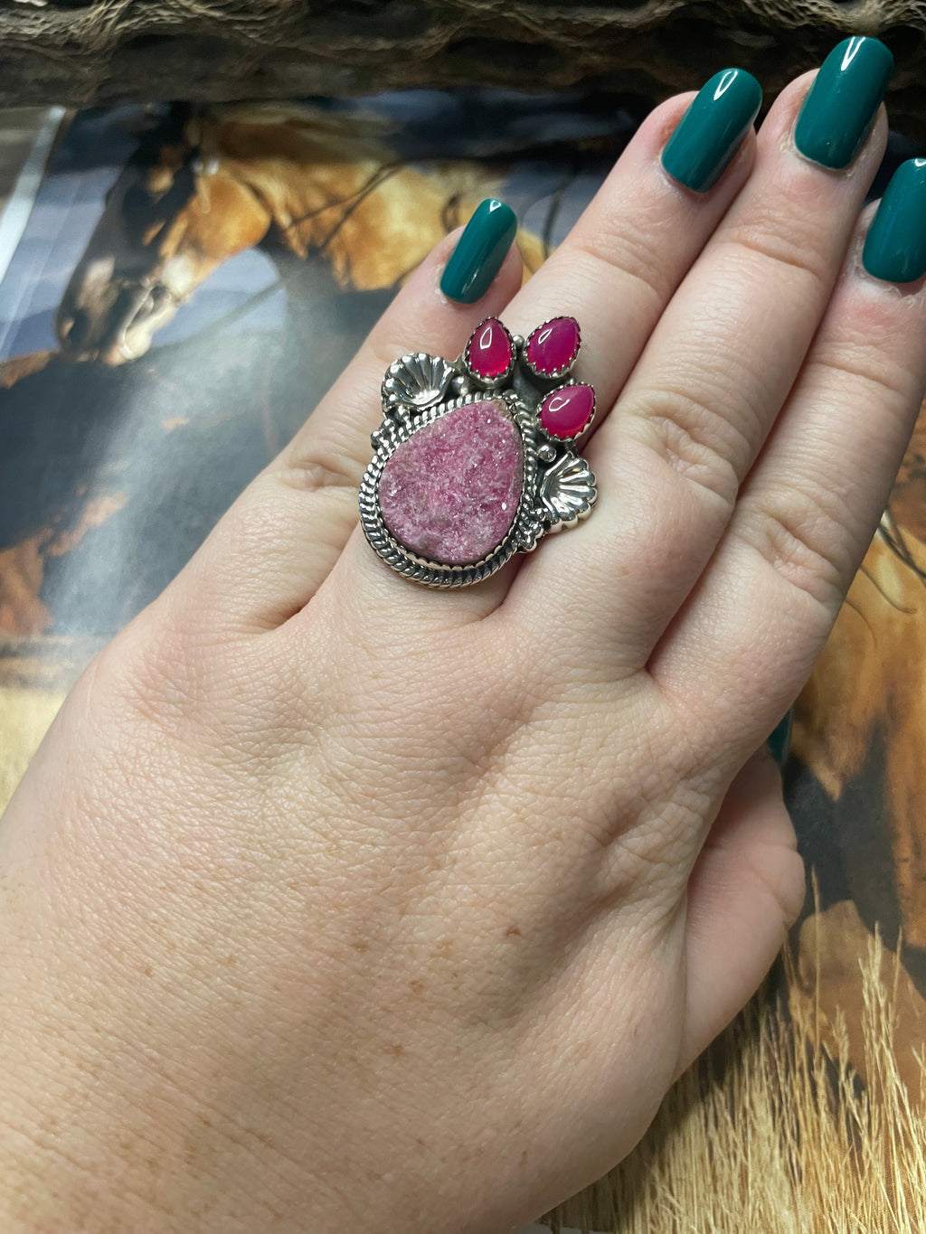Handmade Colbalt Calcite Adjustable Ring