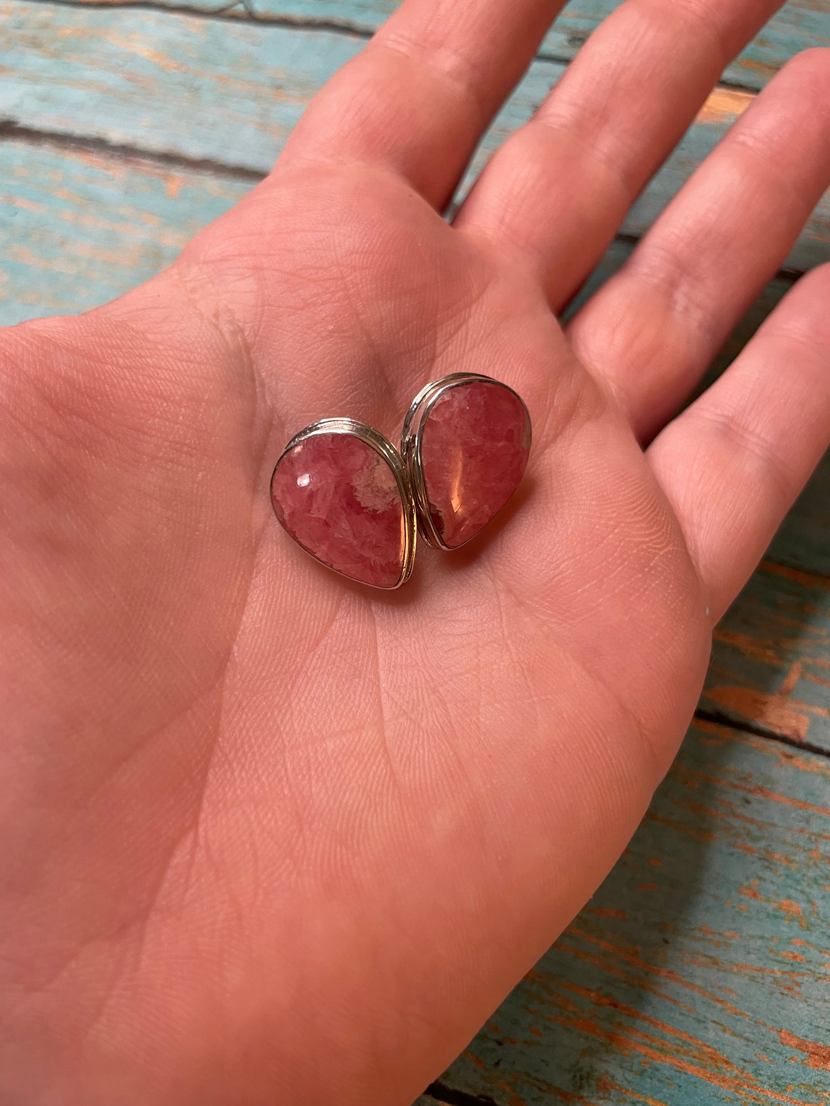Handcrafted Rhondite And Sterling Silver Post Clip On Earrings