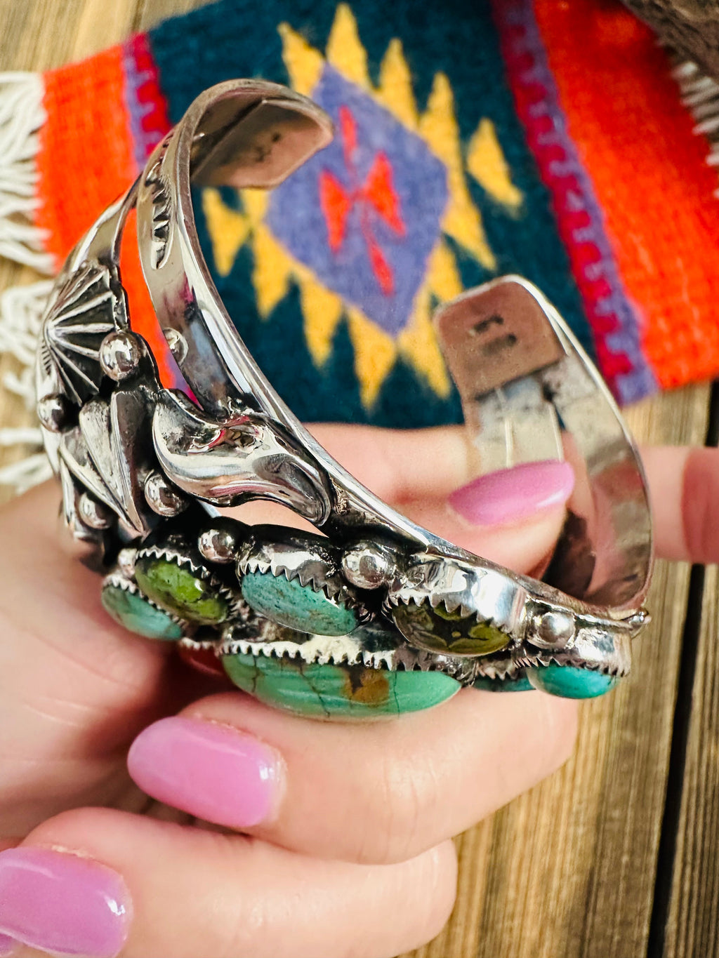 Handcrafted Old Pawn Turquoise, Coral & Sterling Silver Cuff Bracelet /