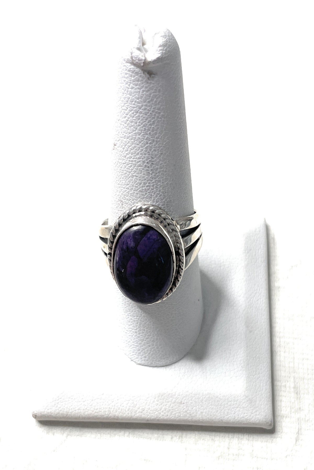 Old Pawn Handcrafted Sterling Silver & Charorite Ring Size 9