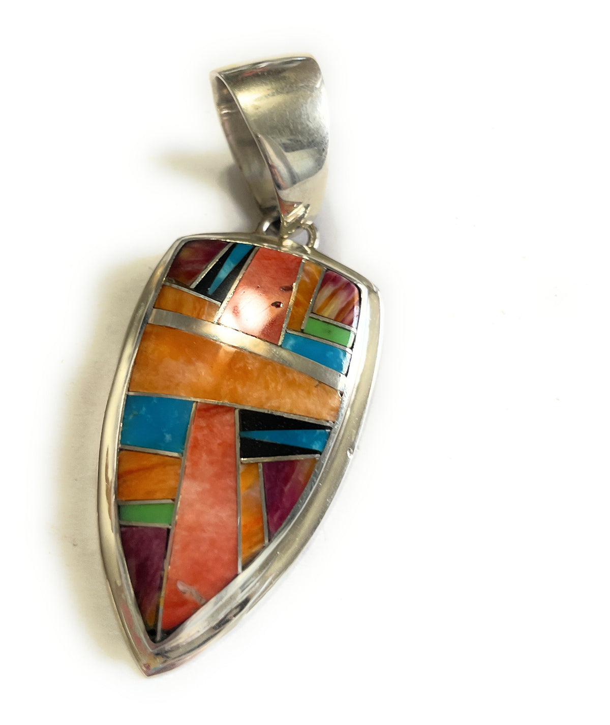Handcrafted Multi Stone Inlay & Sterling Silver Pendant Signed
