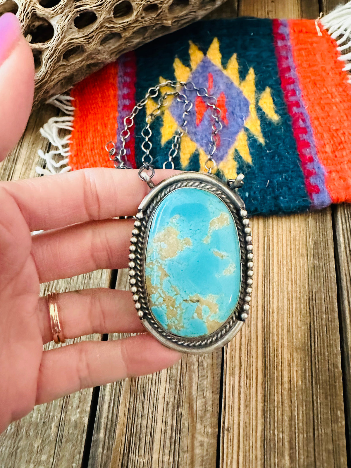 Handcrafted Sterling Silver & Kingman Turquoise Necklace