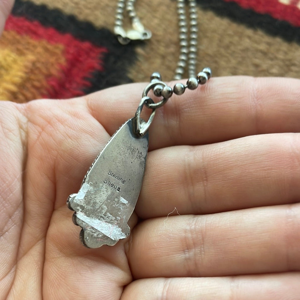 Handcrafted Sterling Silver Turquoise Pendant Necklace Signed Sheila