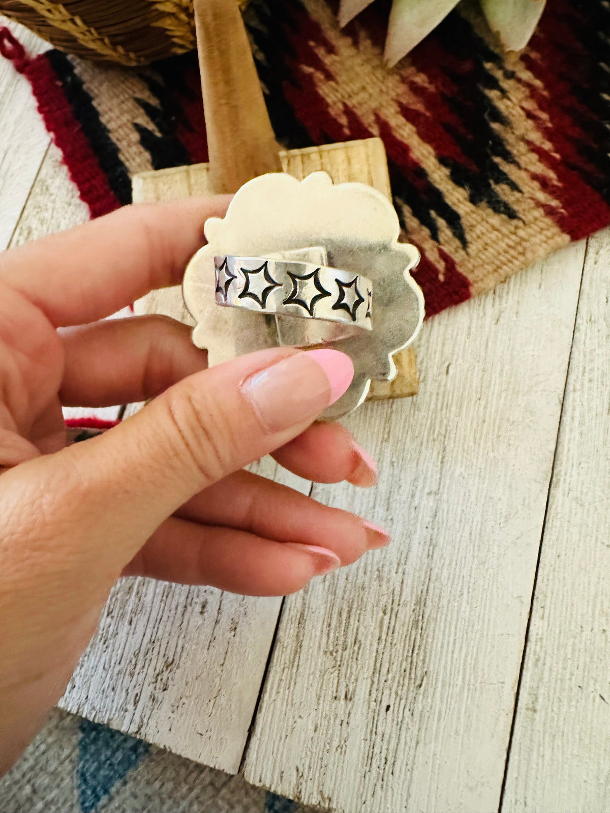 Handcrafted Sterling Silver And White Buffalo Cluster Adjustable Ring