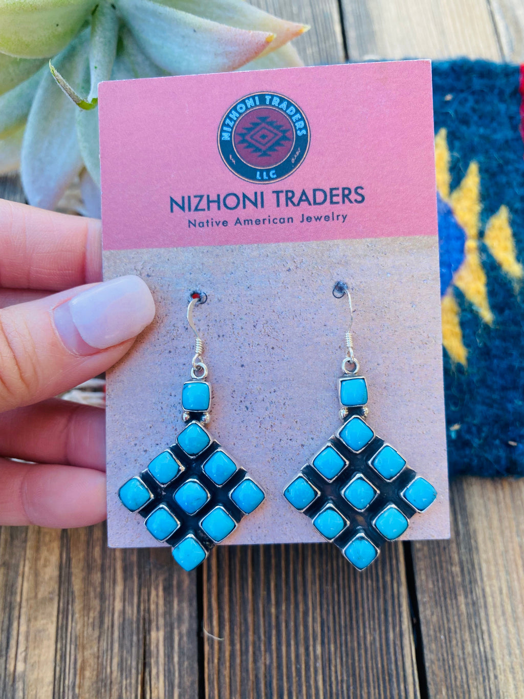 Handcrafted Sleeping Beauty Turquoise & Sterling Silver Cluster Dangle Earrings