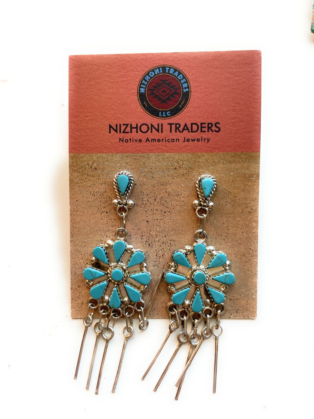 Handcrafted Sterling Silver & Turquoise 3 Inch Dangle Earrings