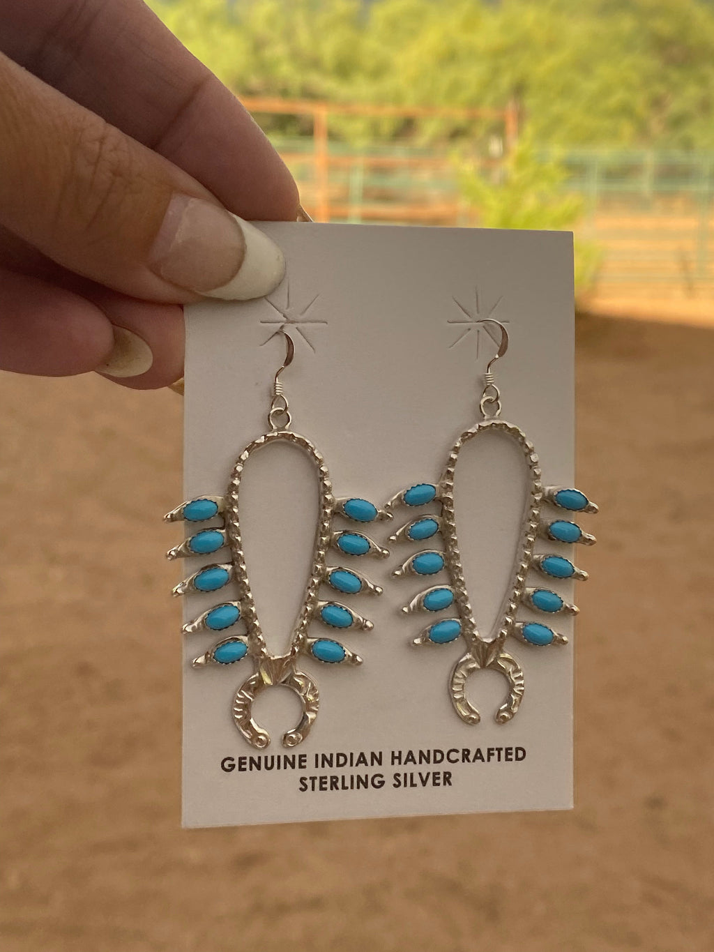 Handcrafted Sterling Silver & Turquoise Squash Blossom Earrings