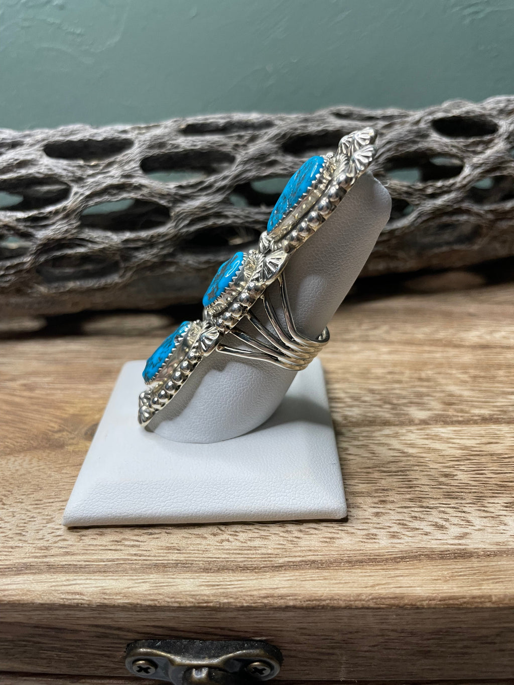 Handcrafted Turquoise And Sterling Silver Statement Ring Sz 9
