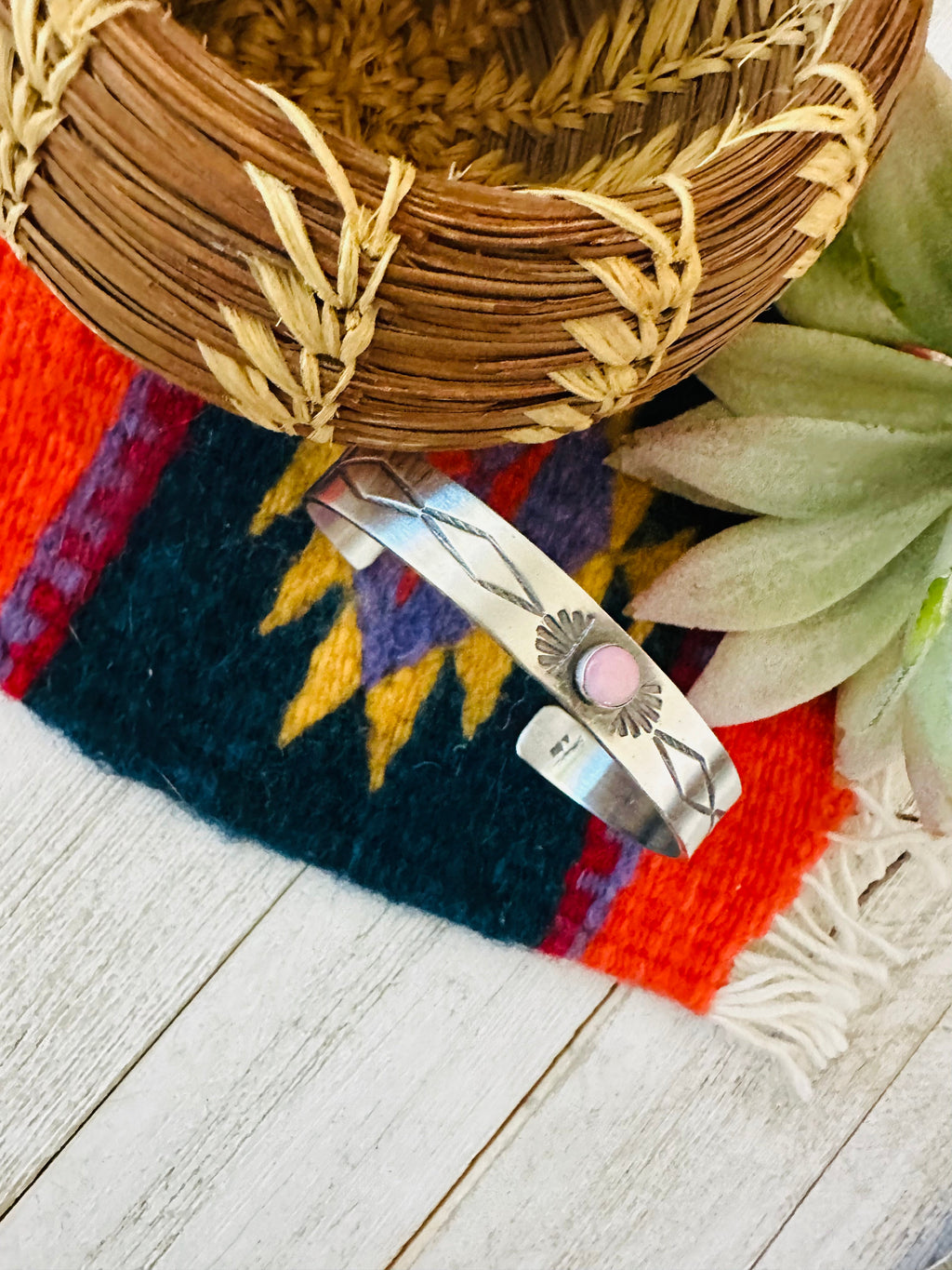 Handcrafted Queen Pink Conch Shell & Sterling Silver Cuff Bracelet