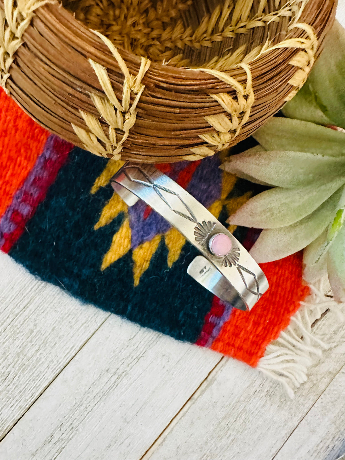 Handcrafted Queen Pink Conch Shell & Sterling Silver Cuff Bracelet