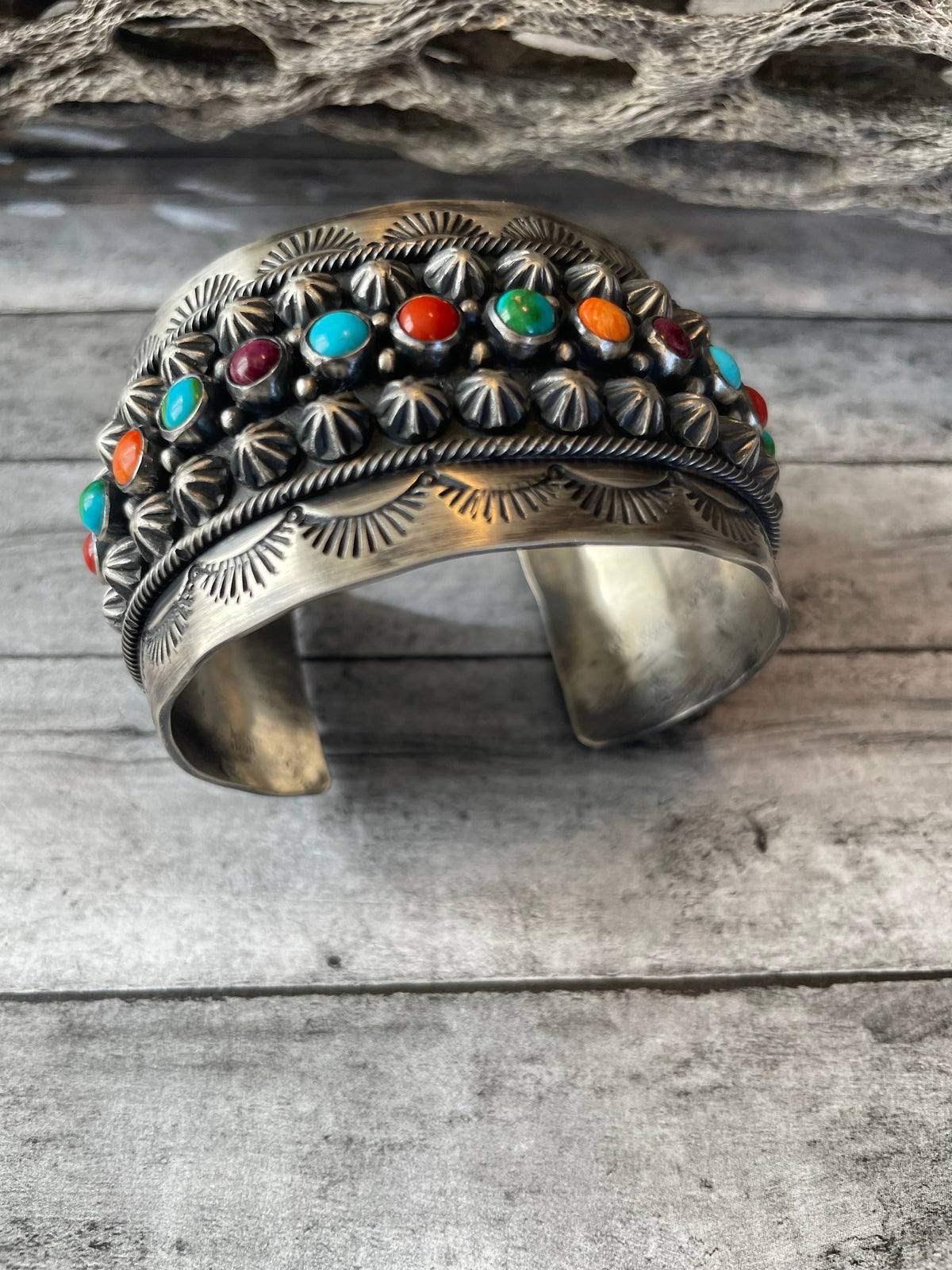 Handcrafted Sterling Silver And Multi Stone Bracelet Cuff By Akee Douglas