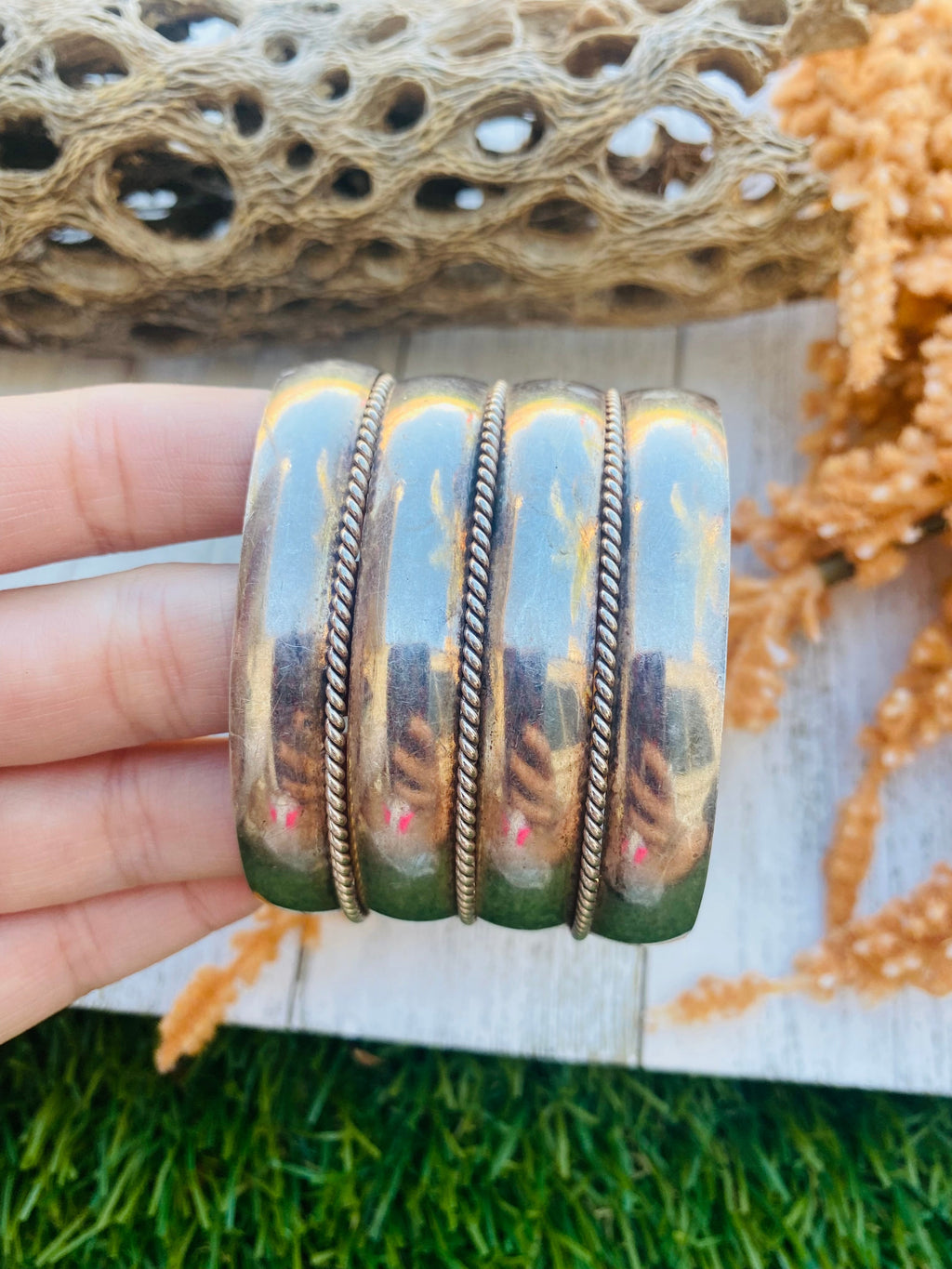 Handcrafted Vintage Sterling Silver Cuff Bracelet Signed