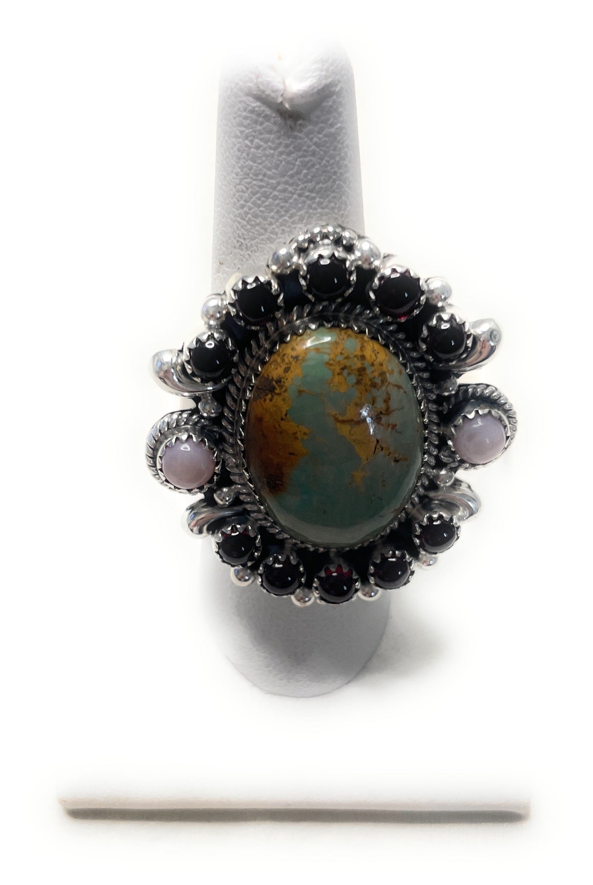 Handmade Royston Turquoise, Pink Opal, Red Opal Adjustable Oval Ring