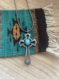 Handcrafted Sterling Silver & Turquoise Cross Pendant Signed Eugene Mitchell