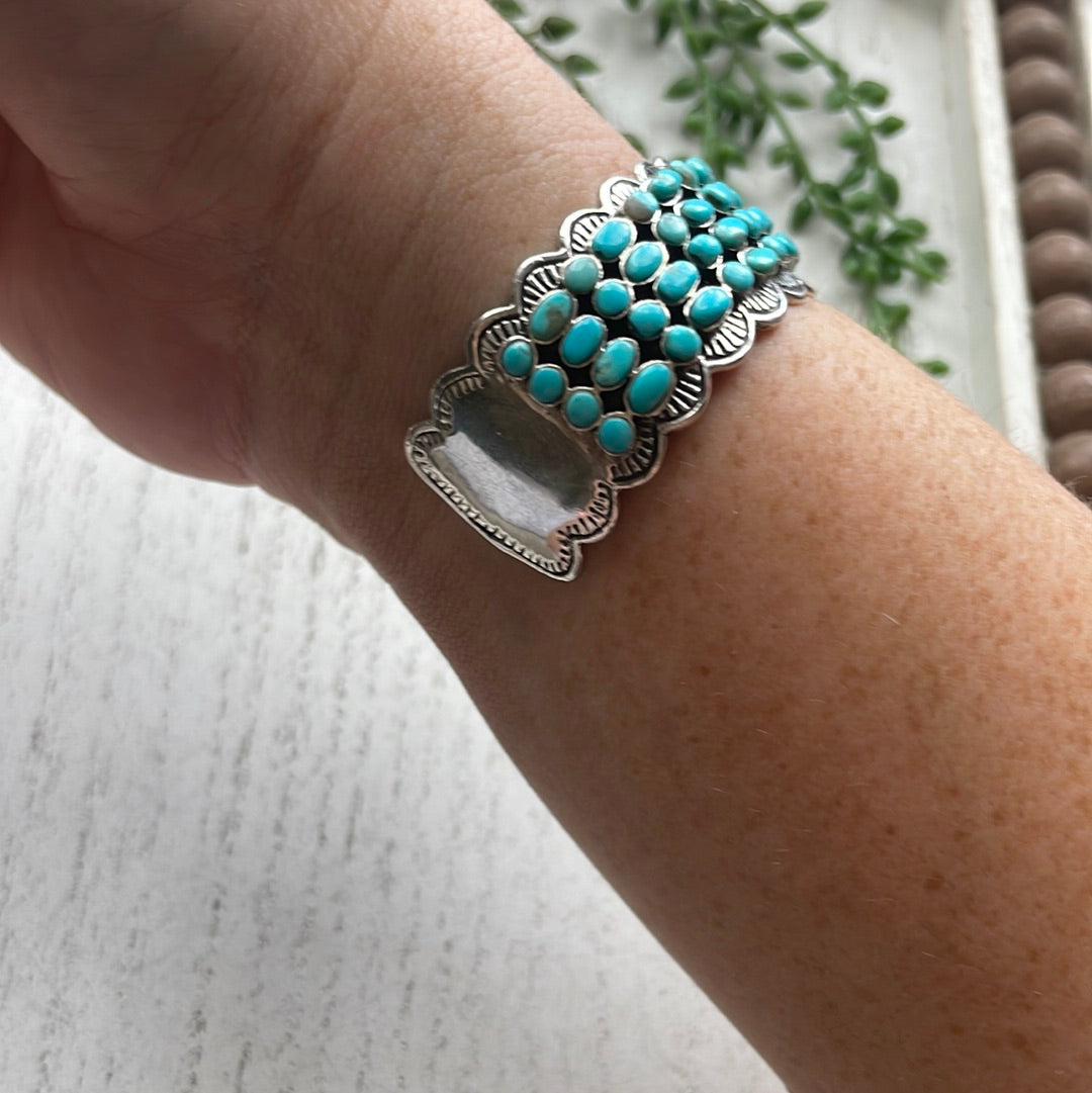 “The 4 Row Turquoise Cuff” Sterling Silver Turquoise Cuff Bracelet /