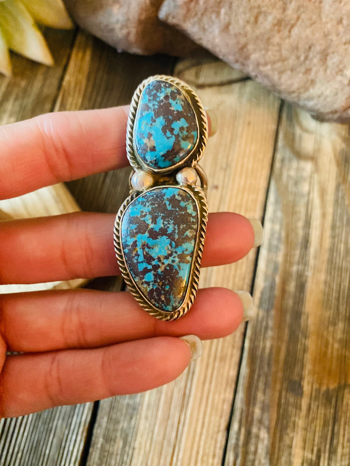 Handcrafted Kingman Turquoise & Sterling Silver Ring Size 6.5