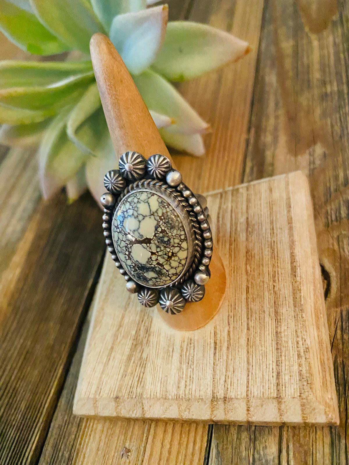 Handcrafted New Lander Turquoise & Sterling Silver Ring Size 7