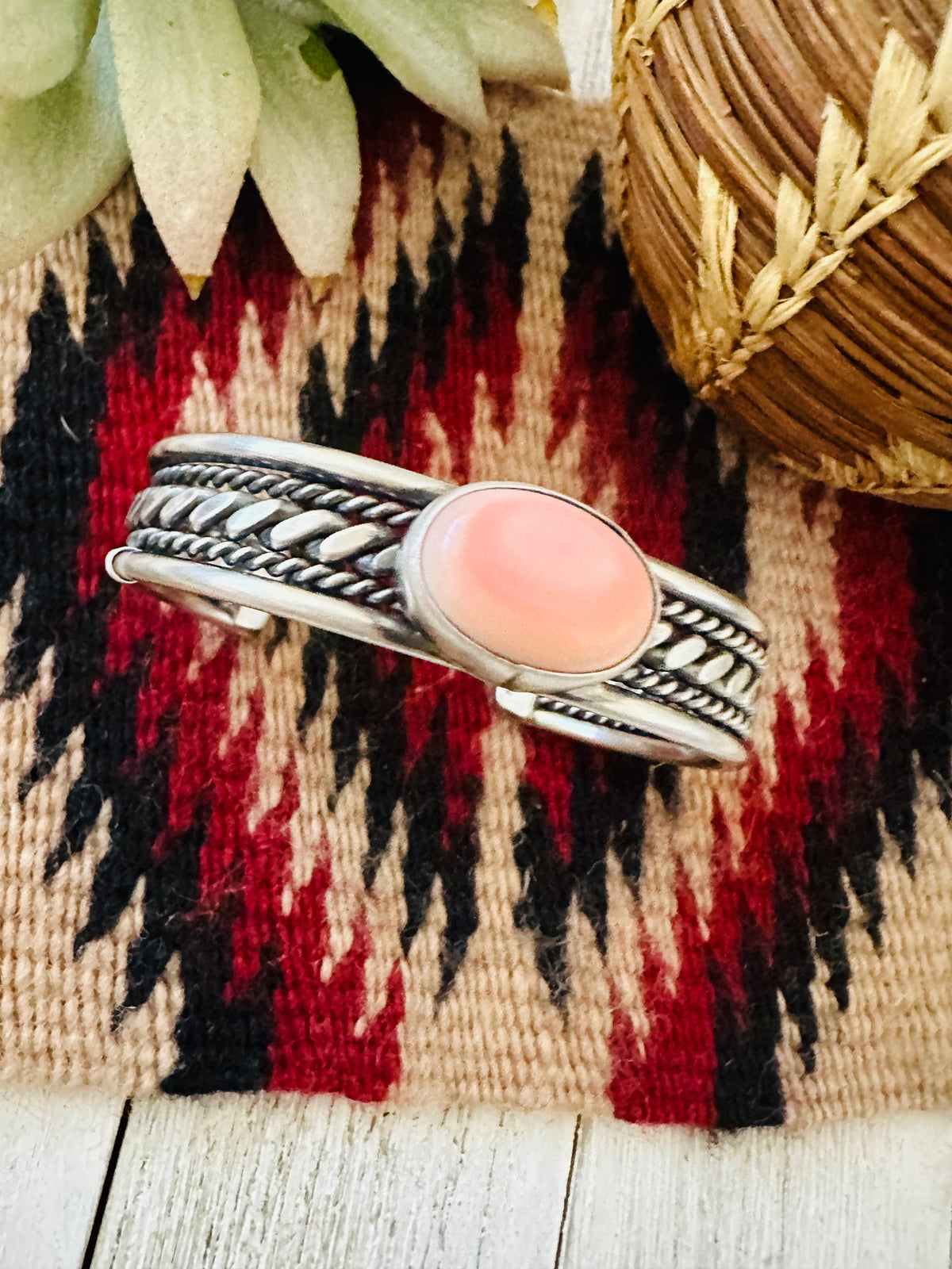 Handcrafted Queen Pink Conch Shell & Sterling Silver Cuff Bracelet
