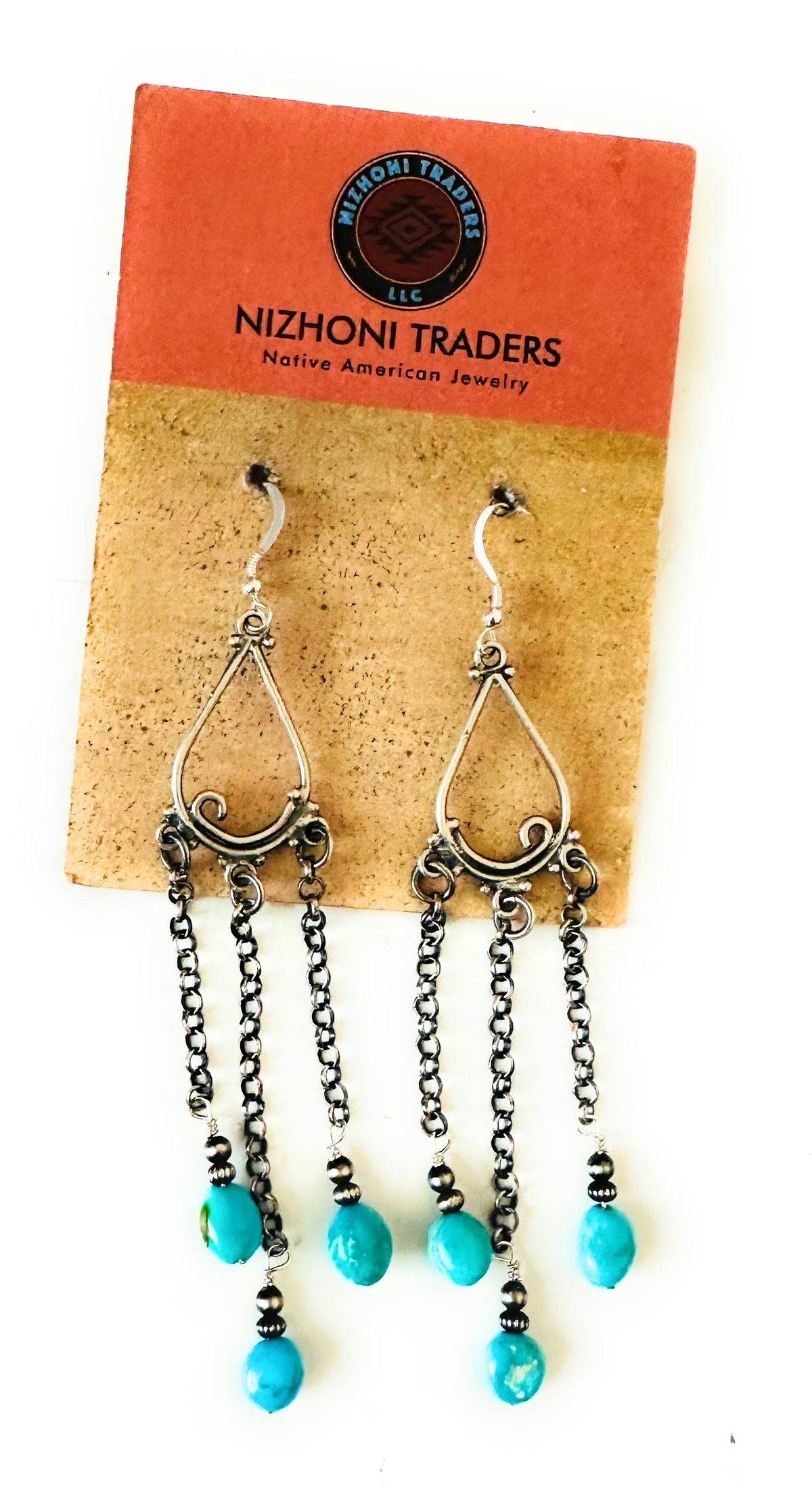 Handcrafted Sterling Silver & Turquoise Beaded Chain Dangle Earrings