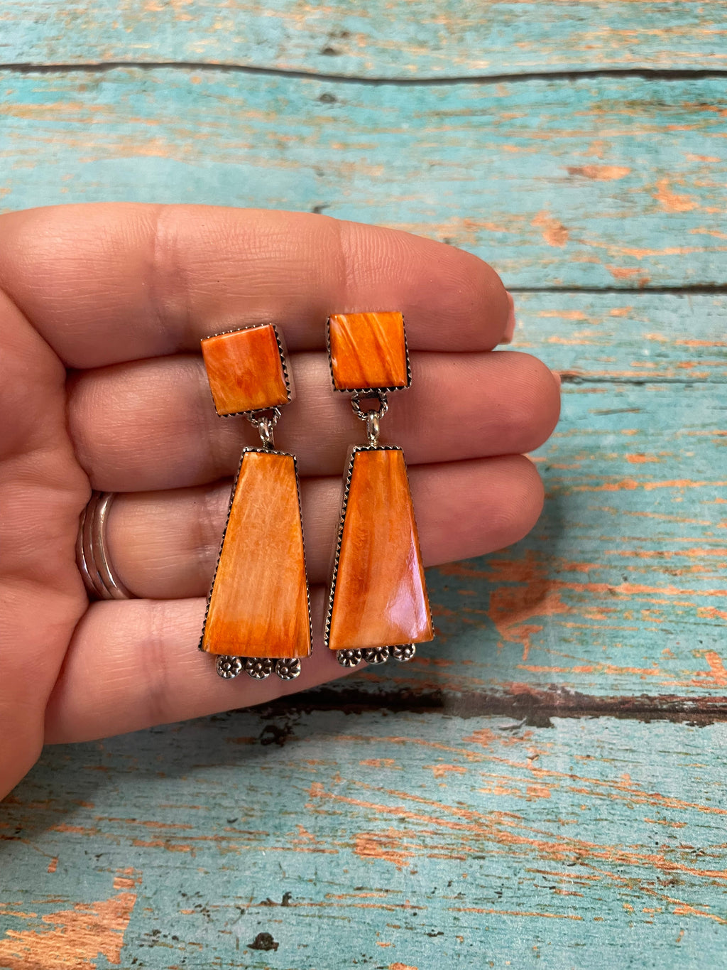 Handcrafted Sterling Silver And Coral Dangle Earrings