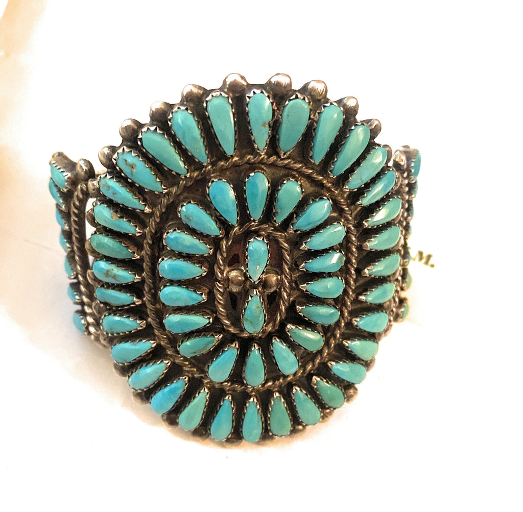 Handcrafted Old Pawn Vintage Turquoise & Sterling Silver Cuff Bracelet /