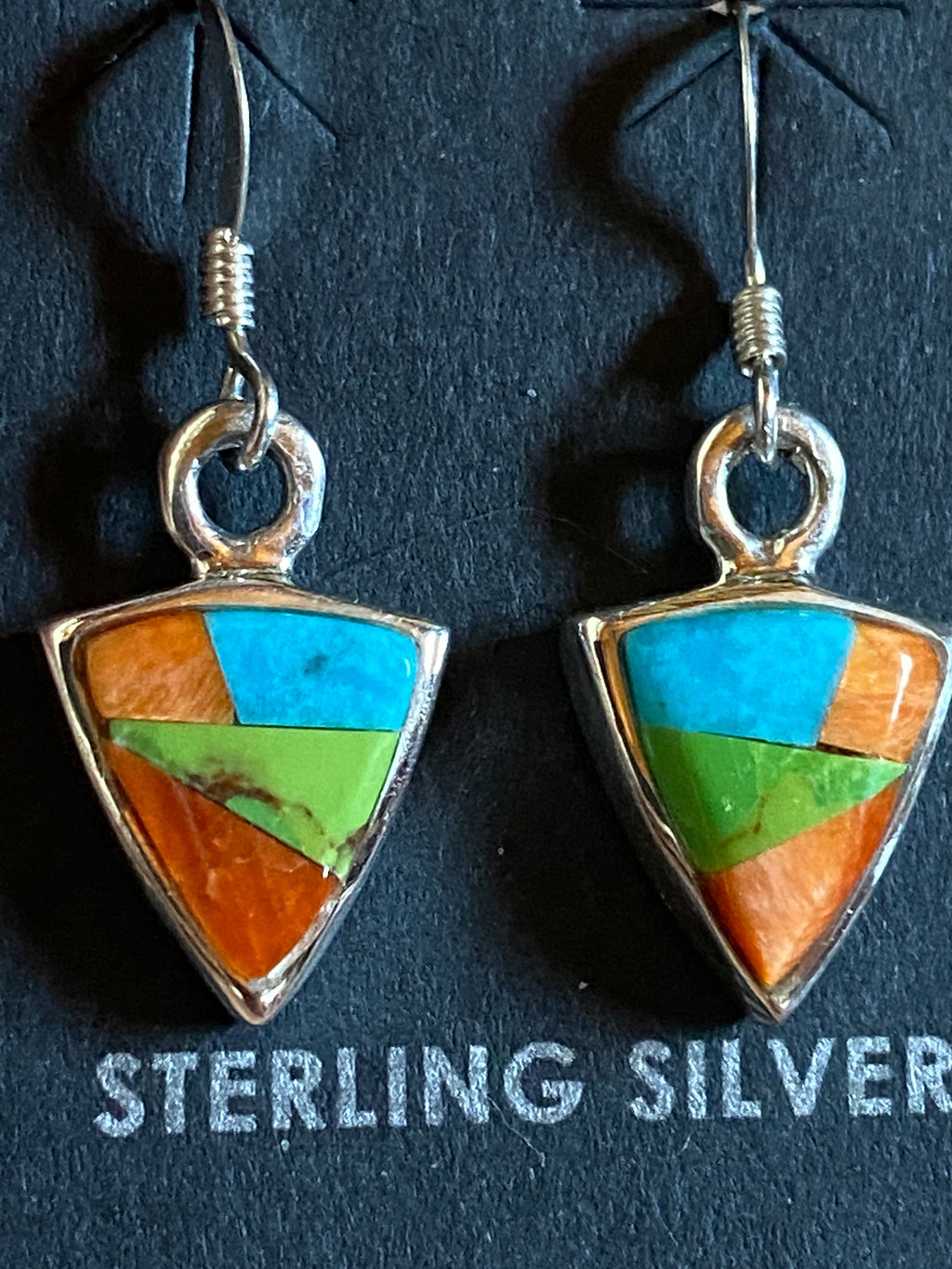 Handcrafted Turquoise Orange Spiny Mini Triangle Drop Earrings