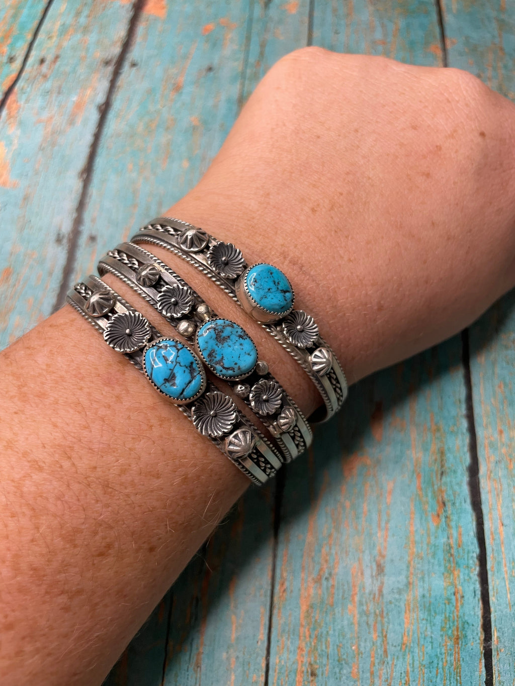 Handcrafted Kingman Turquoise Sterling Silver Cuff Bracelet