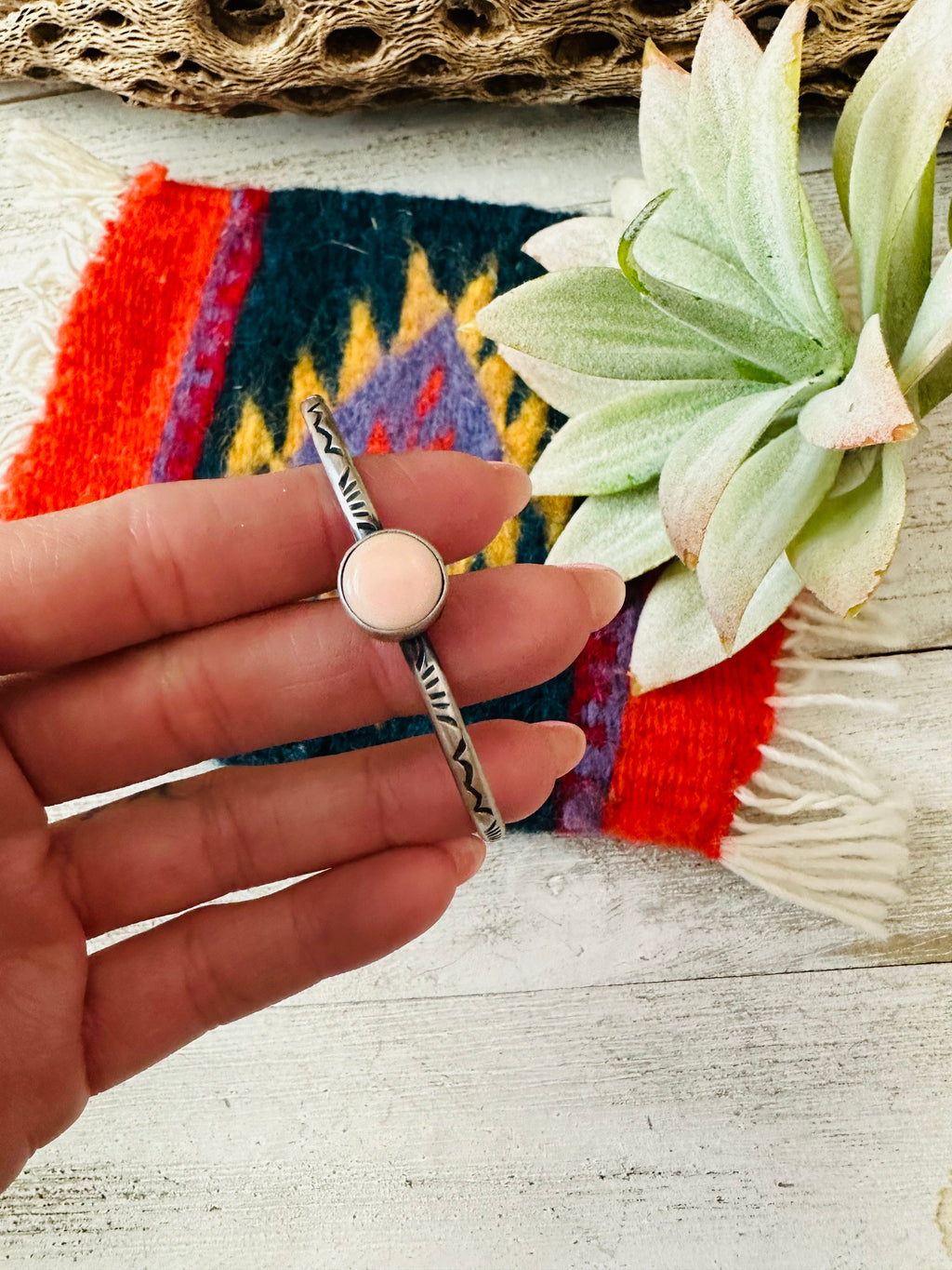 Handcrafted Queen Pink Conch Shell & Sterling Silver Cuff Bracelet