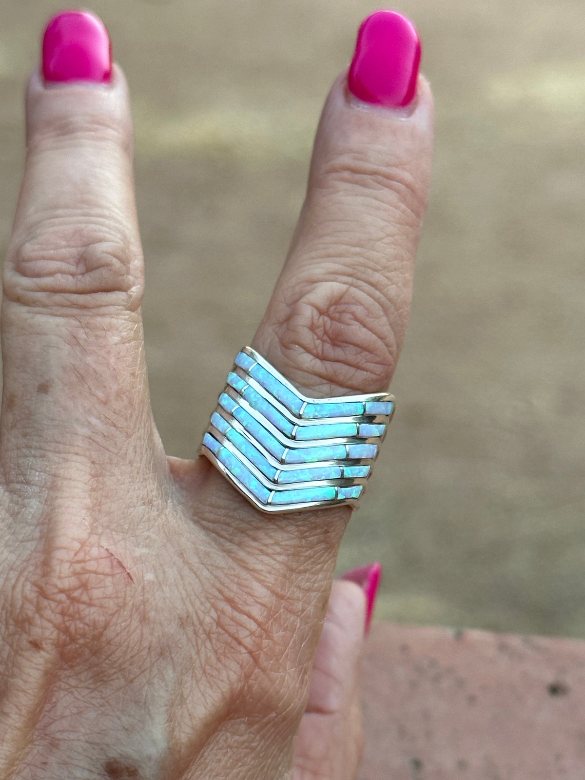 Handcrafted White Fire Opal 5 Row Rings