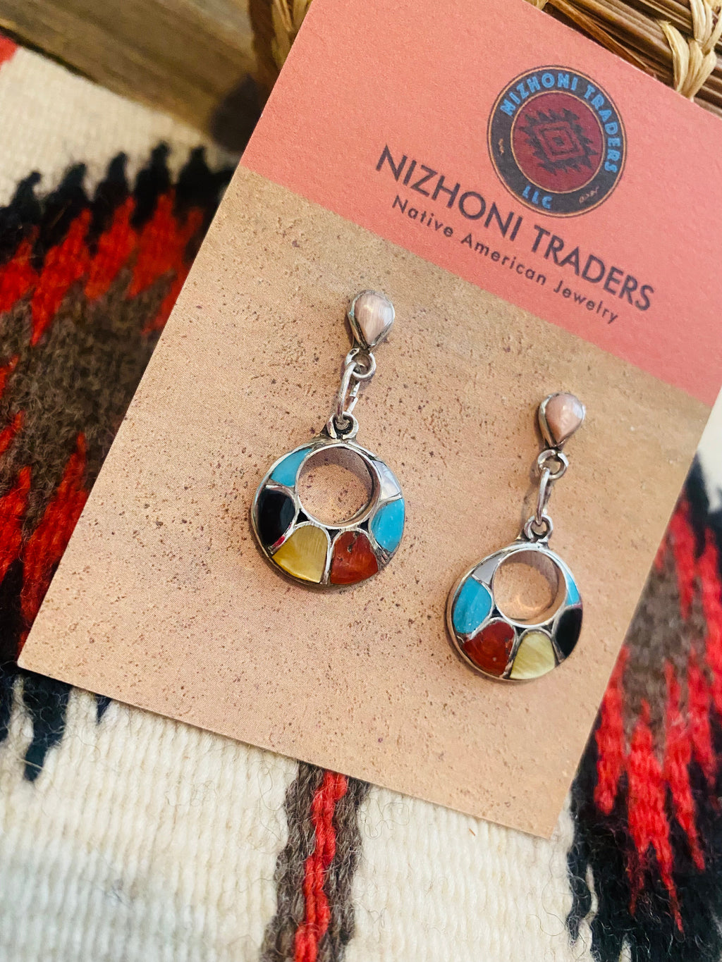 Handcrafted Sterling Silver & Multi Stone Inlay Dangle Earrings