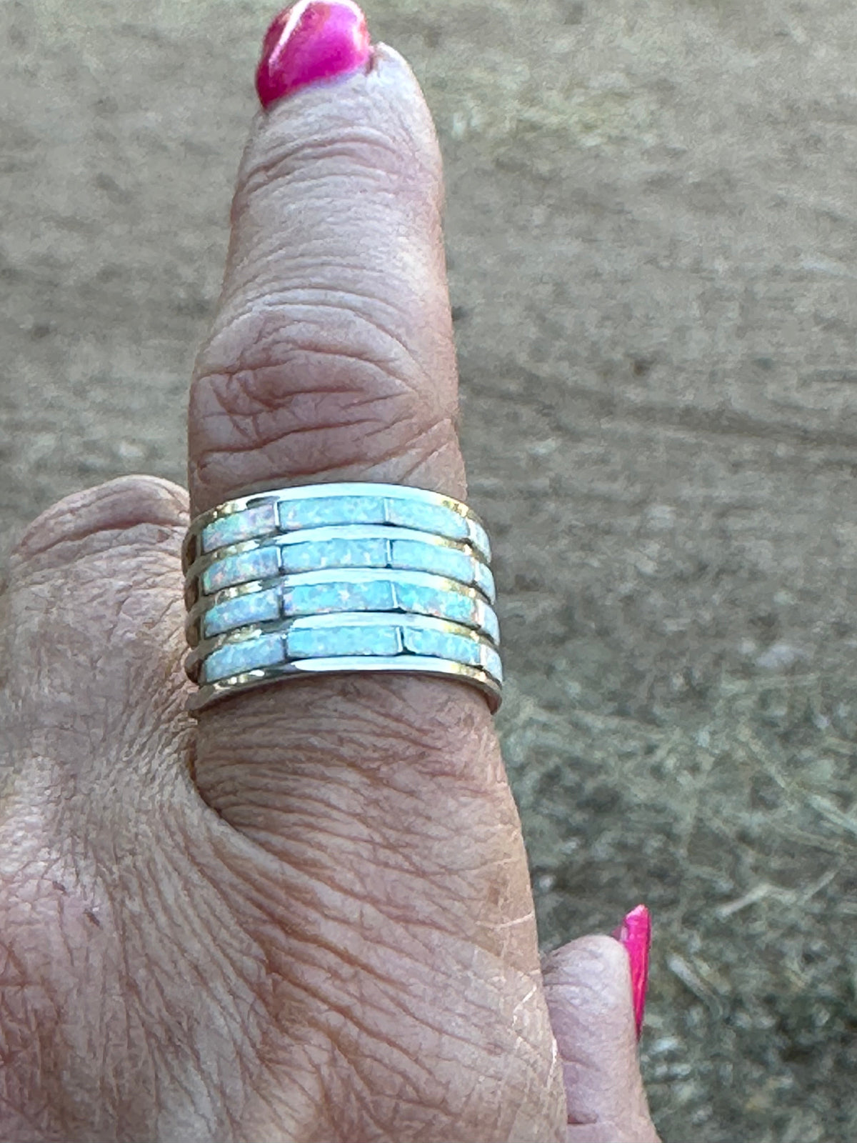 Handcrafted Sterling Silver White Opal 4 Row Rings