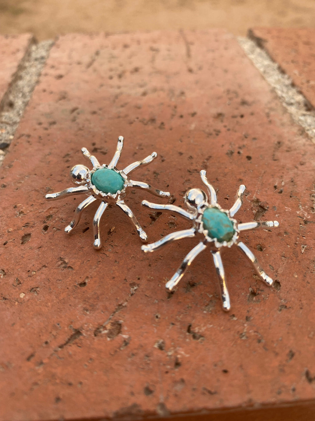 Natural Kingman Turquoise & Sterling Silver Spider Stud Earrings