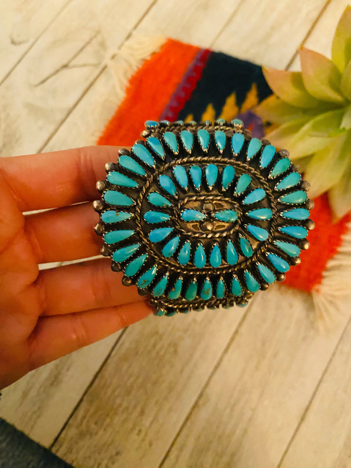 Handcrafted Old Pawn Vintage Turquoise & Sterling Silver Cuff Bracelet /