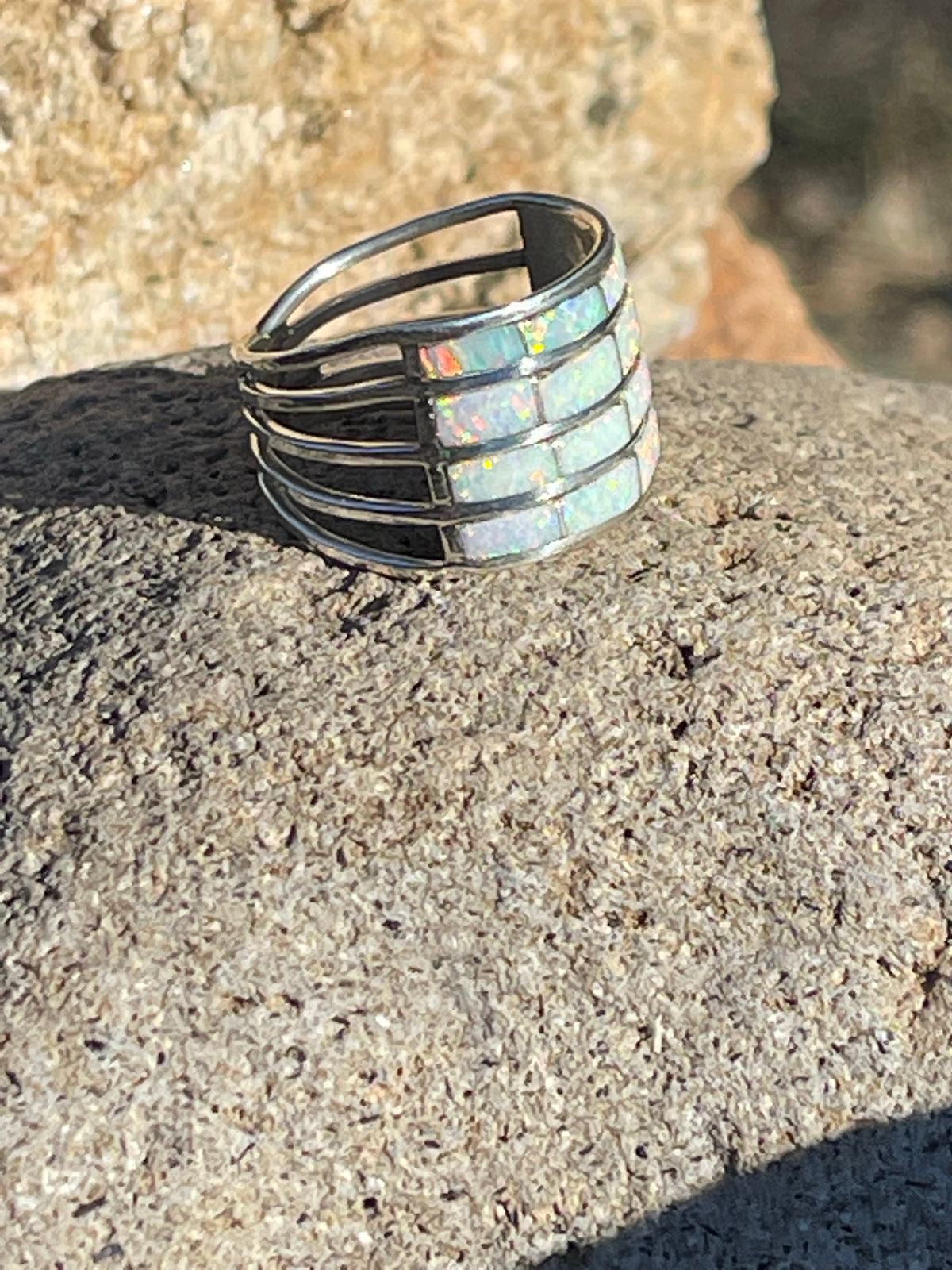 Handcrafted White Fire Opal 4 Row Stacker
