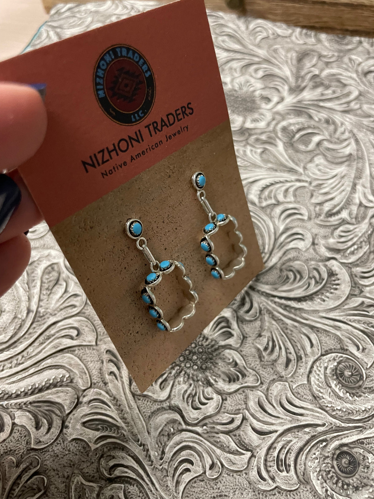 Handcrafted Turquoise And Sterling Silver Snake Eye Dangle Earrings