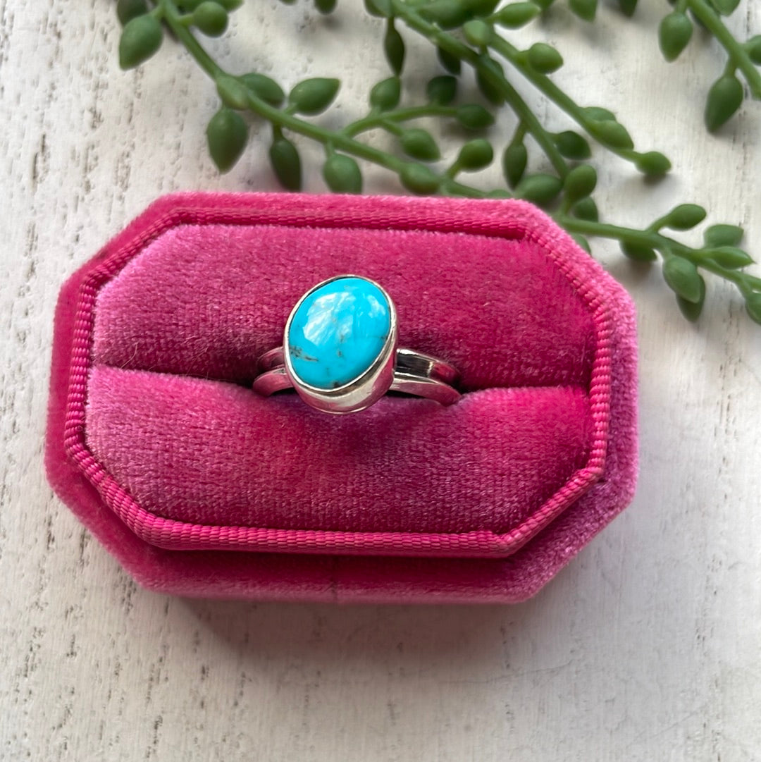 Handcrafted Sterling Silver Single Stone Oval Turquoise Ring