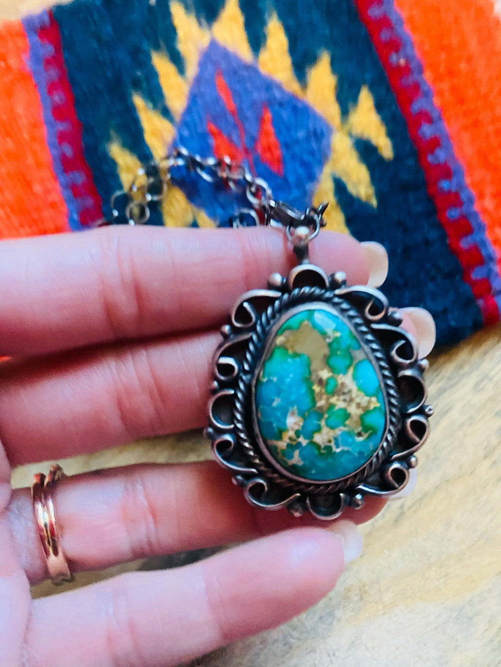 Handcrafted Sterling Silver & Royston Turquoise Necklace Signed