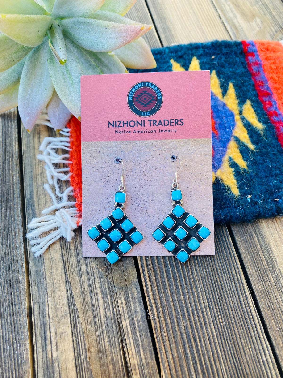 Handcrafted Sleeping Beauty Turquoise & Sterling Silver Cluster Dangle Earrings