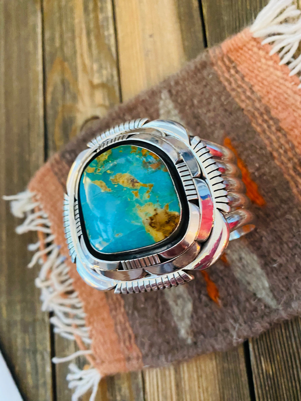 Handcrafted Royston Turquoise & Sterling Silver Cuff Bracelet Signed