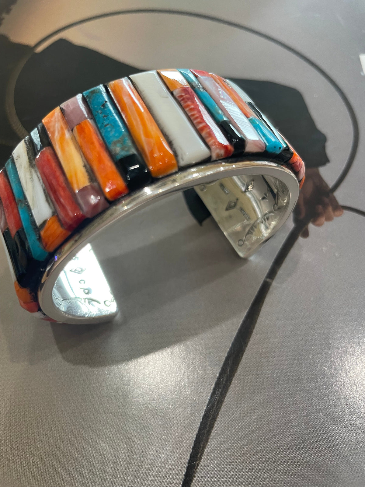 Handcrafted Sterling Silver & Multi Stone Cobblestone Cuff Bracelet