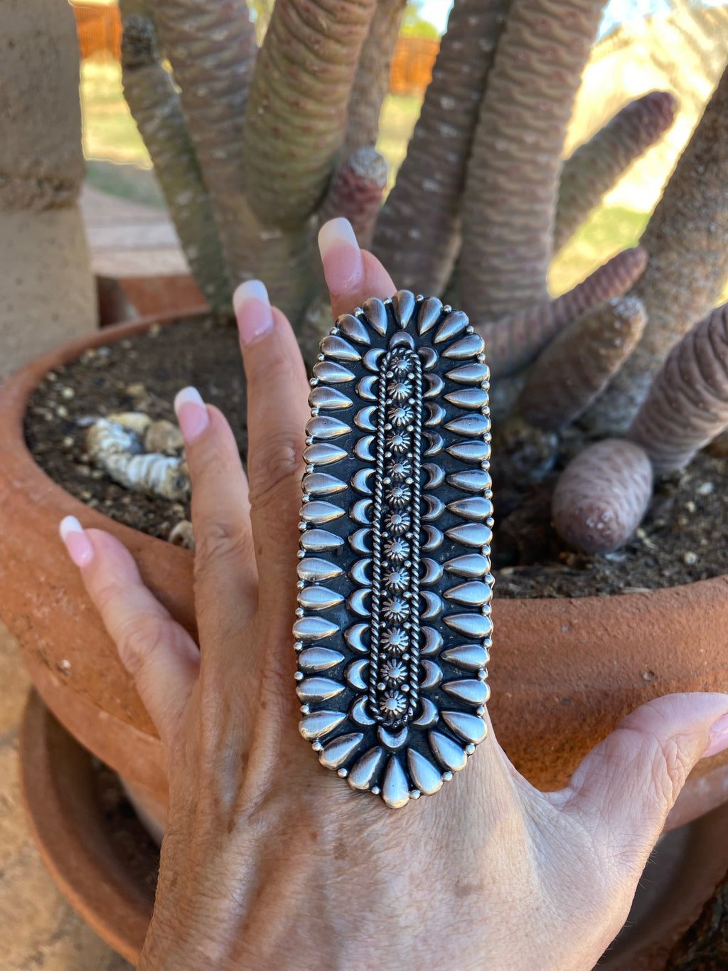 Handcrafted Patrick Yazzie Sterling Silver Jumbo Hand Stamped Ring