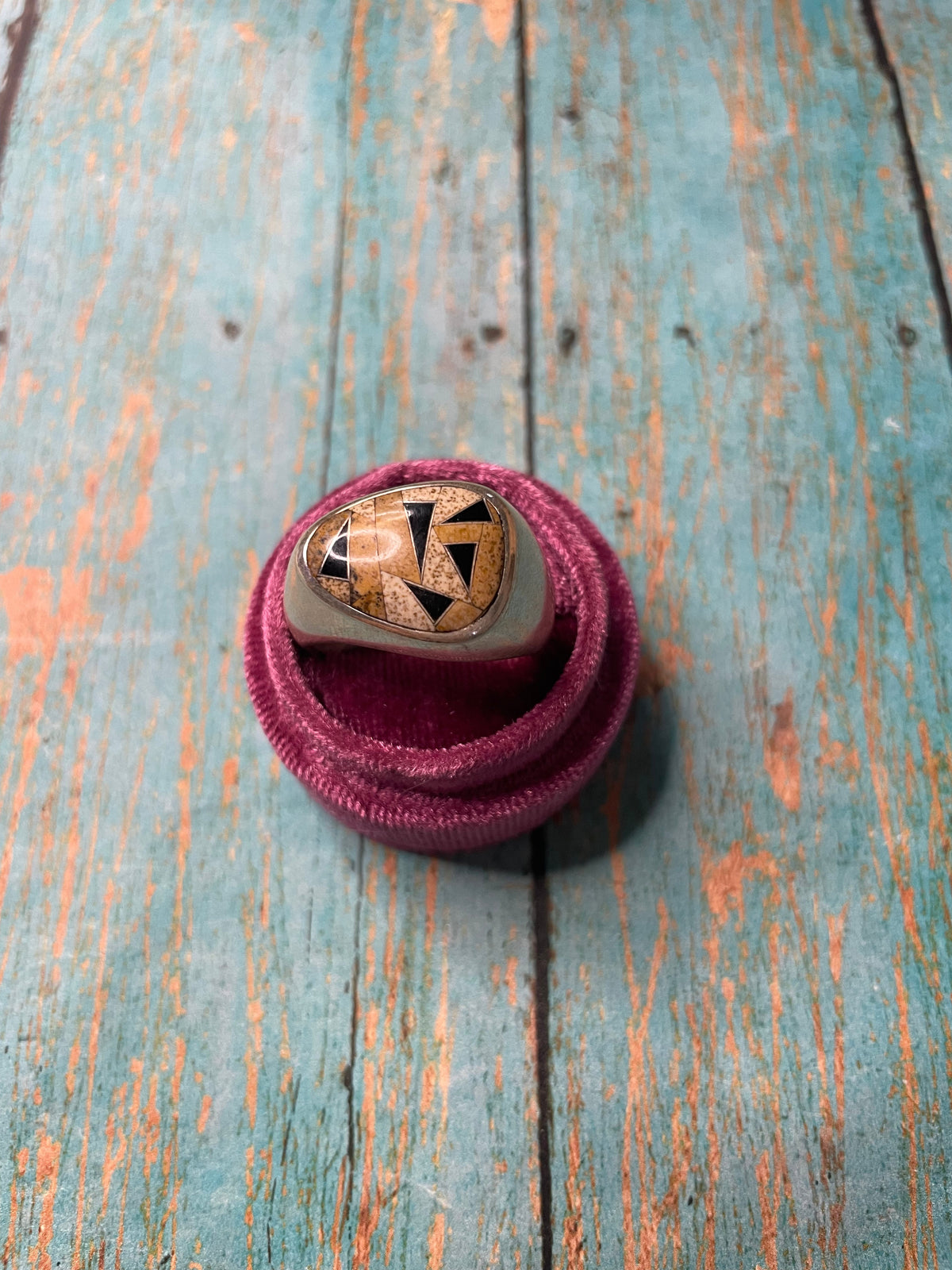 Old Pawn Handcrafted Sterling Silver, Tiger Eye & Onyx Ring Size 10