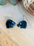 Handcrafted Vintage Jet & Turquoise Fetish Bear Dangle Earrings