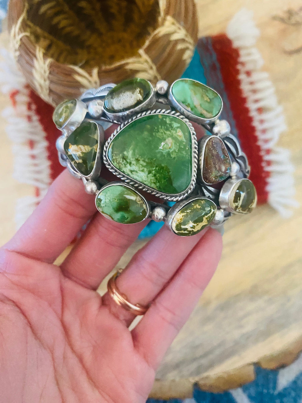 Handcrafted Royston Turquoise & Sterling Silver Cuff Bracelet Signed /