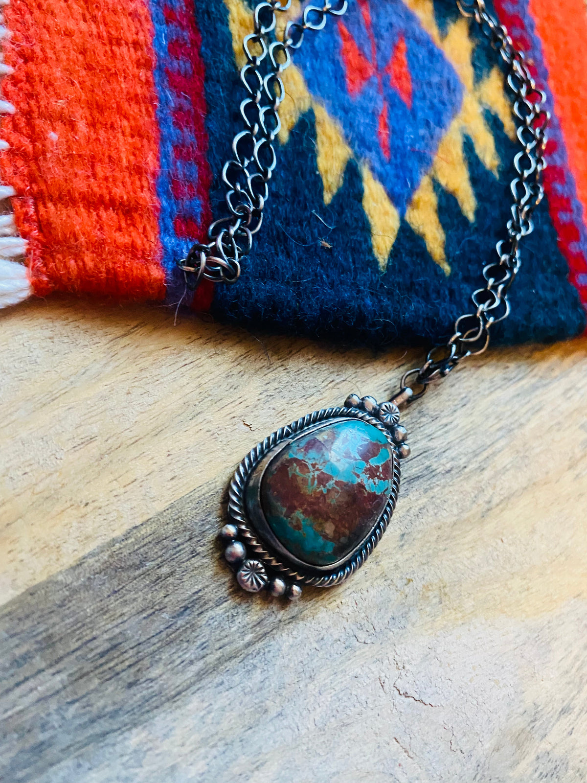 Handcrafted Sterling Silver & Royston Turquoise Necklace Signed