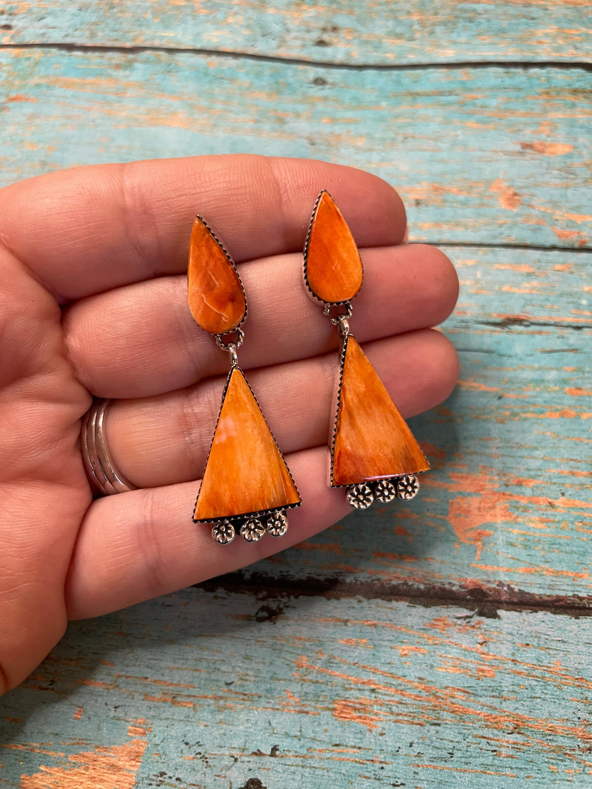 Handcrafted Sterling Silver And Coral Dangle Earrings