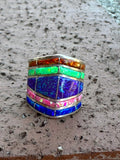 Handcrafted Sterling Silver Tri Color Opal Inlay  Stacker Ring