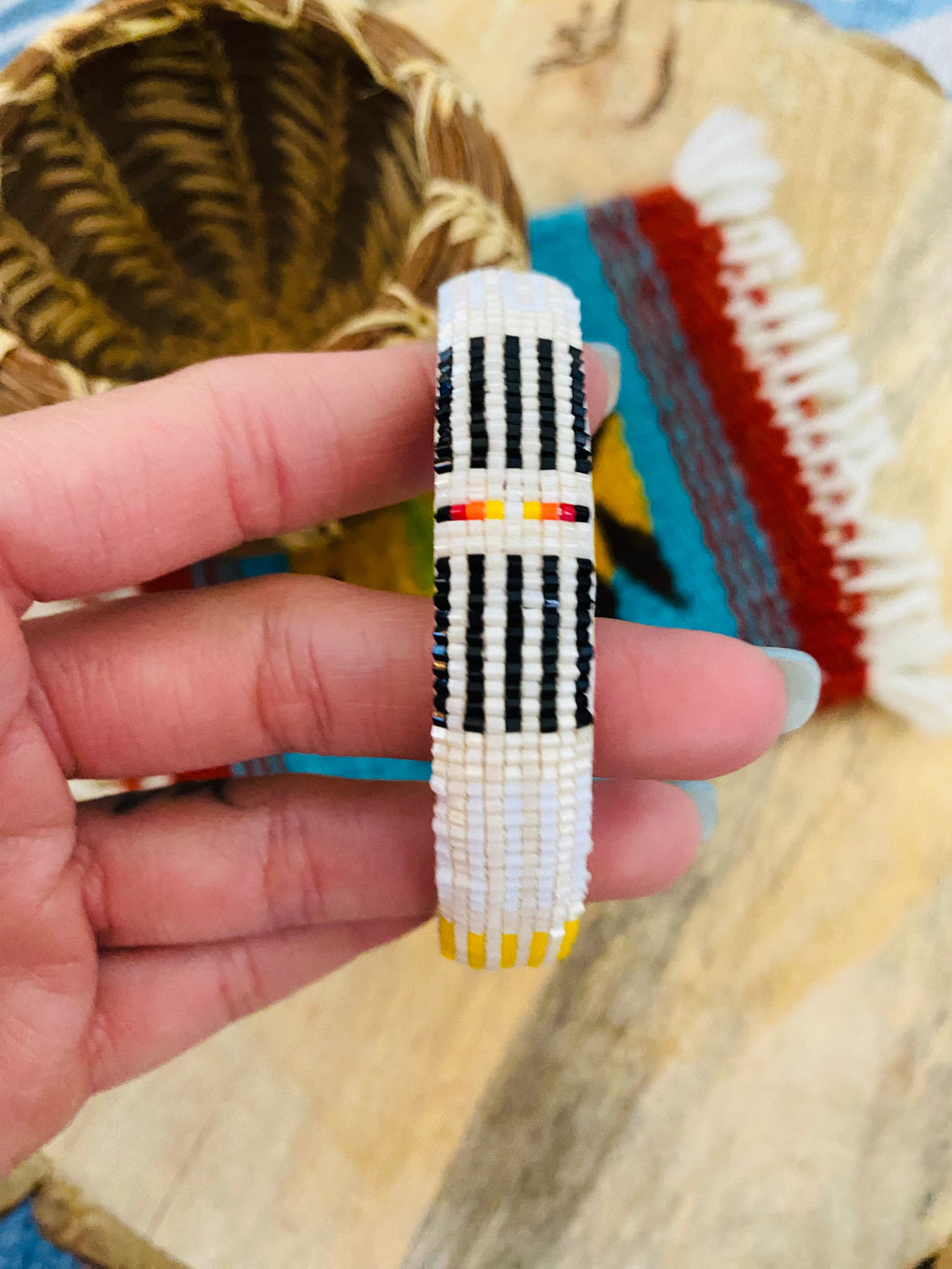 Handcrafted Made Beaded Leather Bangle Bracelet