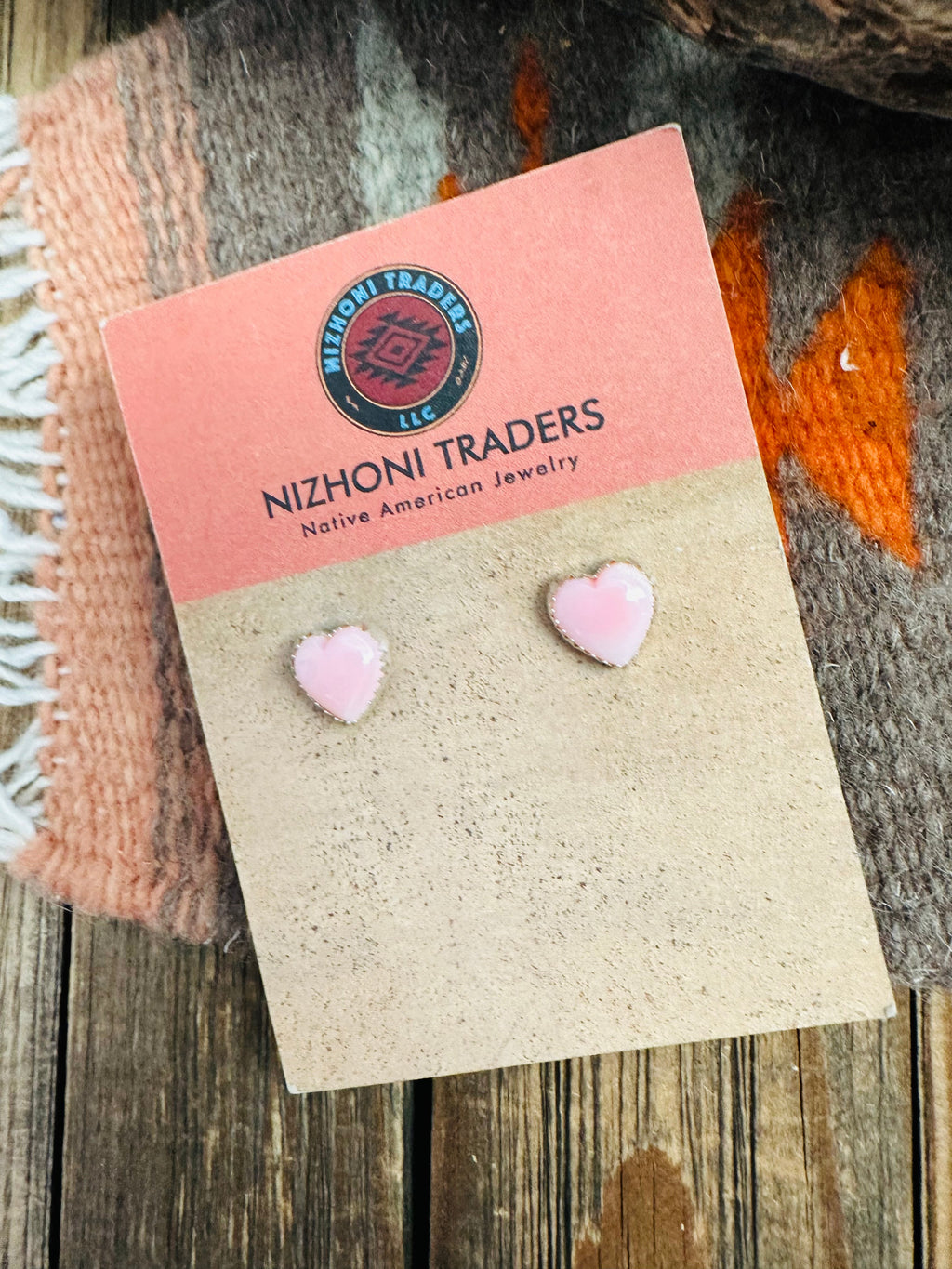 Handcrafted Queen Pink Conch & Sterling Silver Heart Stud Earrings